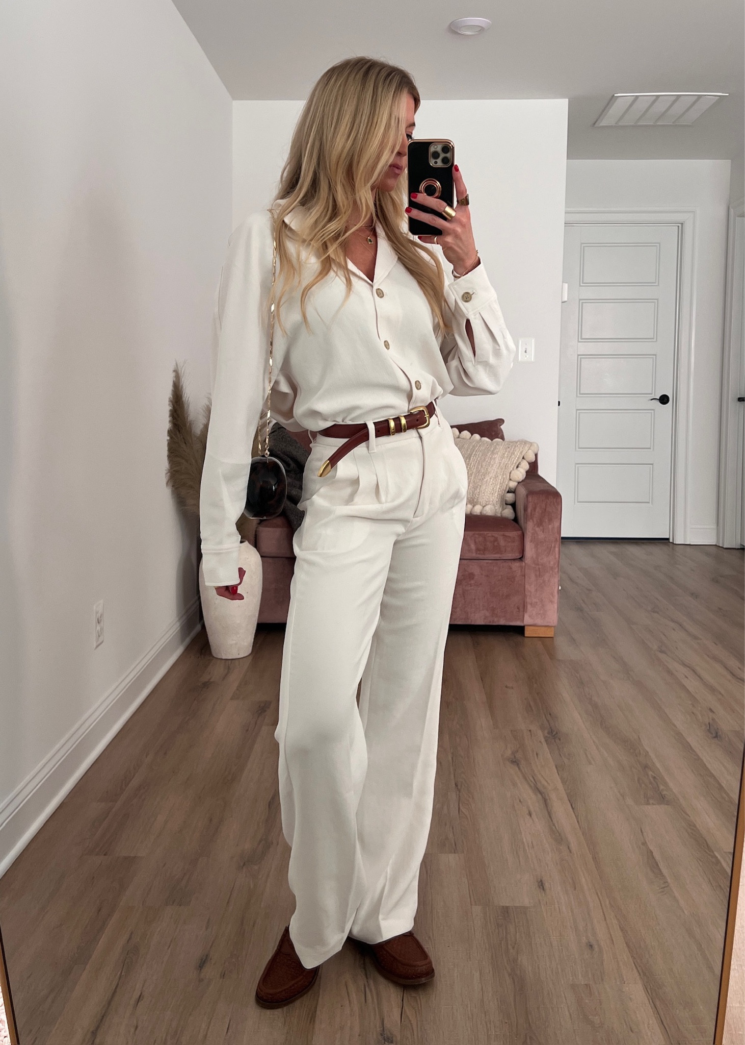 All white look. Button down with cream trousers and loafers 

#LTKMostLoved #LTKstyletip