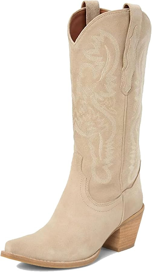 MUCCCUTE Women's Cowgirl Boots Embroidered Cowboy Boots Chunky Block Heel Western Boots Vintage W... | Amazon (US)