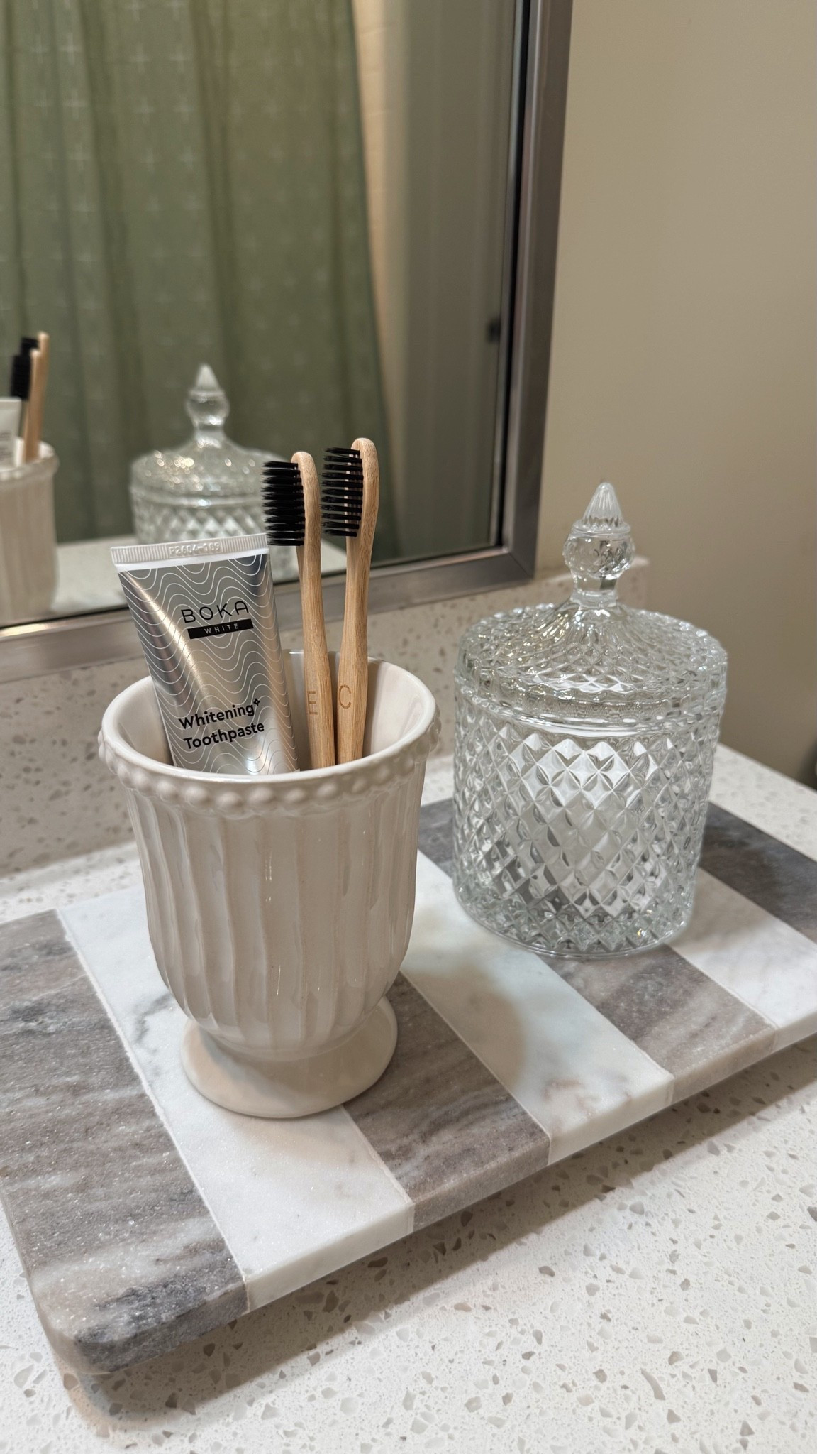 Bathroom home decor! Tray is from tj Maxx & glass jar is from a thrift store but linking similar for both!

#LTKSeasonal #LTKHome #LTKdayinmylife