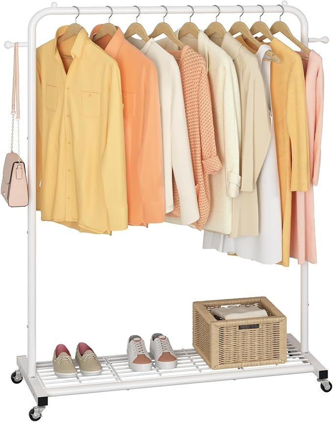 Sywhitta Clothing Rack on Wheels with Mesh Storage Shelf & Sturdy Metal Frame, Rolling Garment Ra... | Amazon (US)