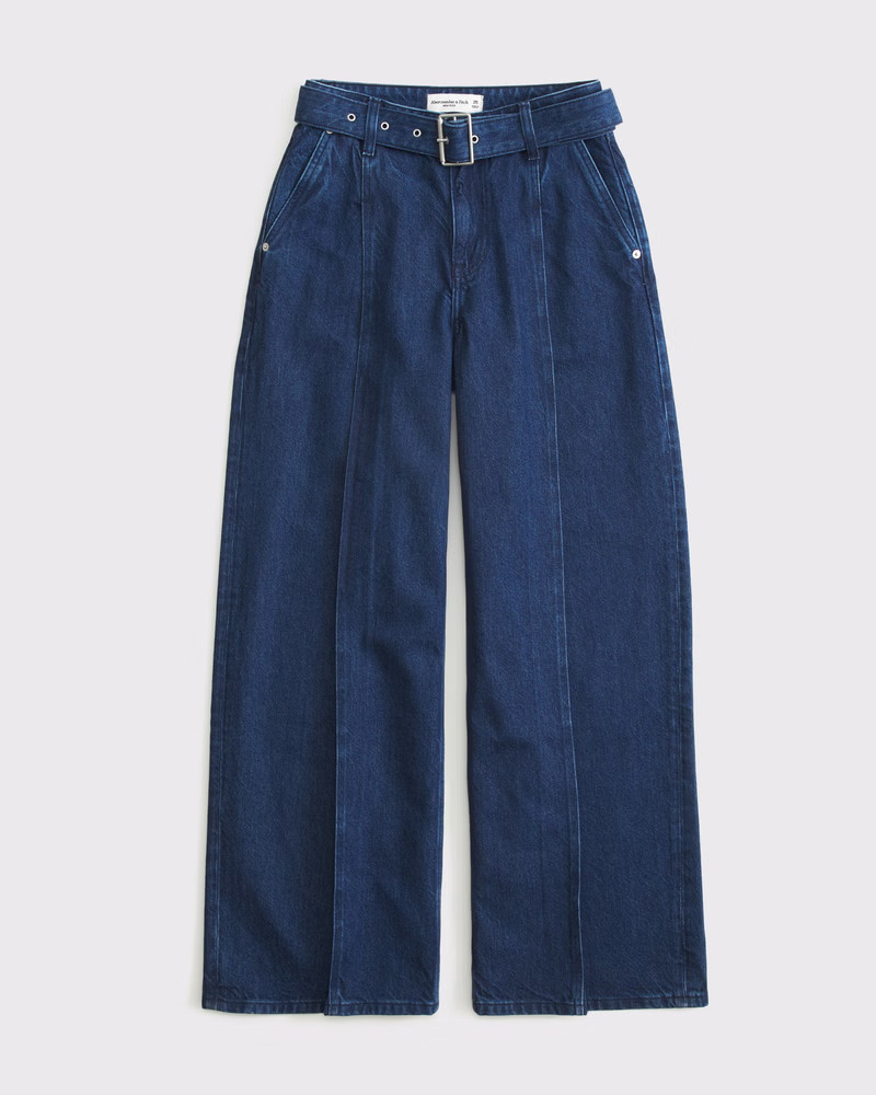 Abercrombie & Fitch Women's High Rise Wide Leg Jean in Indigo Belted - Size 26 | Abercrombie & Fitch (US)