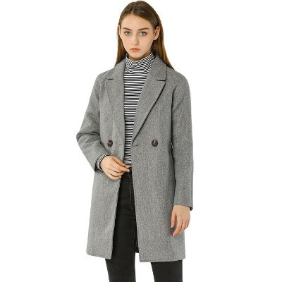 INSPIRE CHIC Women's Notched Lapel Double Breasted Raglan Sleeve Winter Coat Grey Small | Target