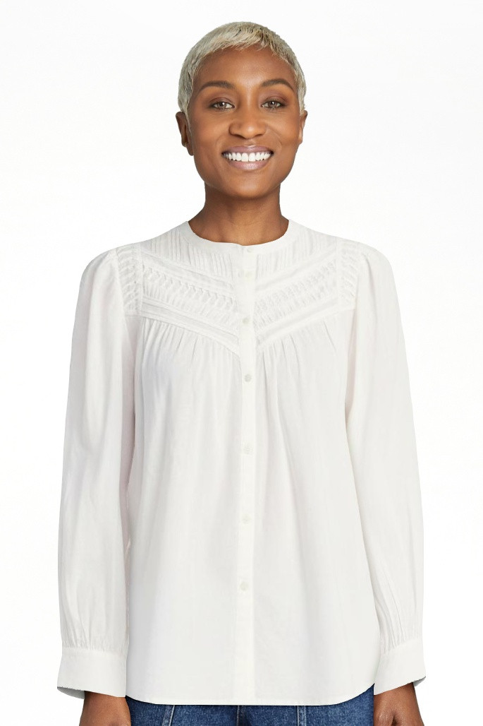 Time and Tru Women's Textured Yoke Cotton Blouse with Long Puff Sleeves, Sizes XS-XXXL | Walmart (US)