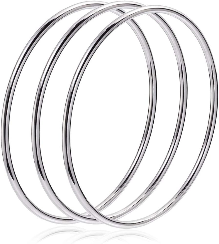 LinnaLove Fashion Shiny Thin Round Stainless Steel Bangle Bracelets for Women (1/3/5/8 Set) | Amazon (US)