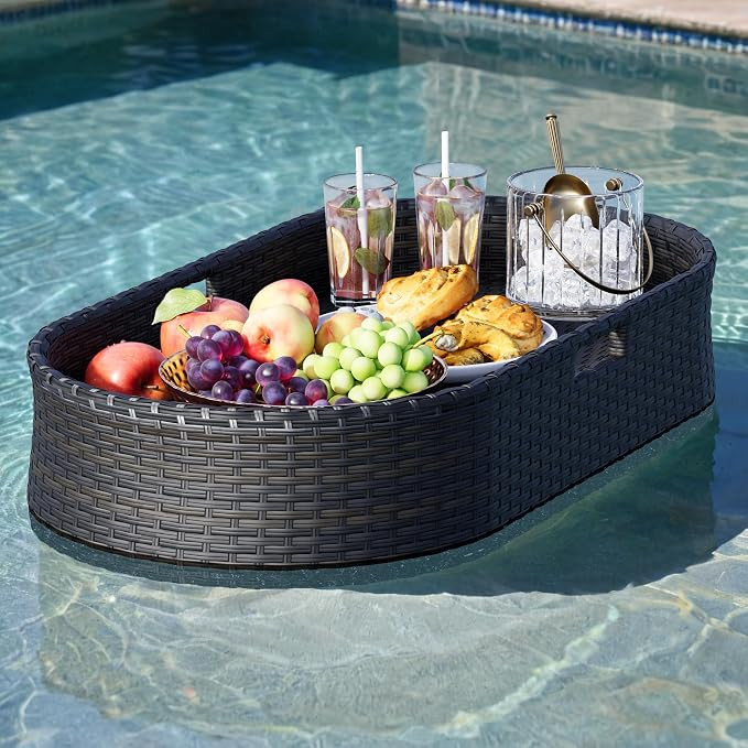 Devoko Pool Tray Floating Table for Pool with Handles Wicker Woven Large Swimming Pool Bar Access... | Amazon (US)