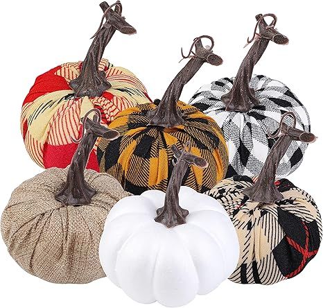 Amazon.com: Aneco 6 Pack 4.7 Inches Artificial Pumpkins Assorted Harvest Decor Fabric Lifelike De... | Amazon (US)