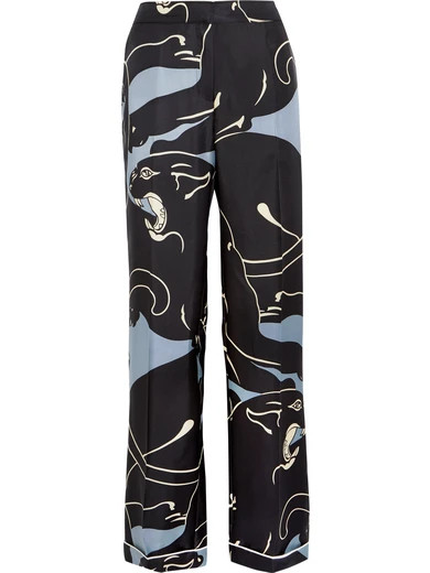 Panther printed silk-twill wide-leg pants | NET-A-PORTER (US)