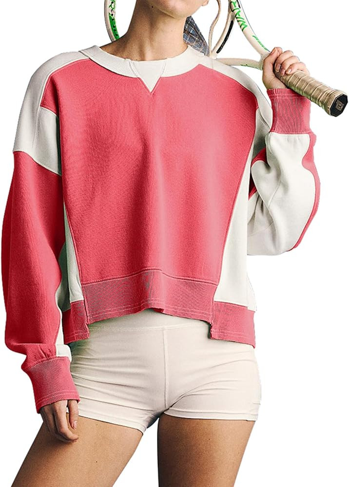 Womens Fall Oversized Color Block Sweatshirt Crew Neck Long Sleeve Pullover Casual Loose Shirt Tr... | Amazon (US)
