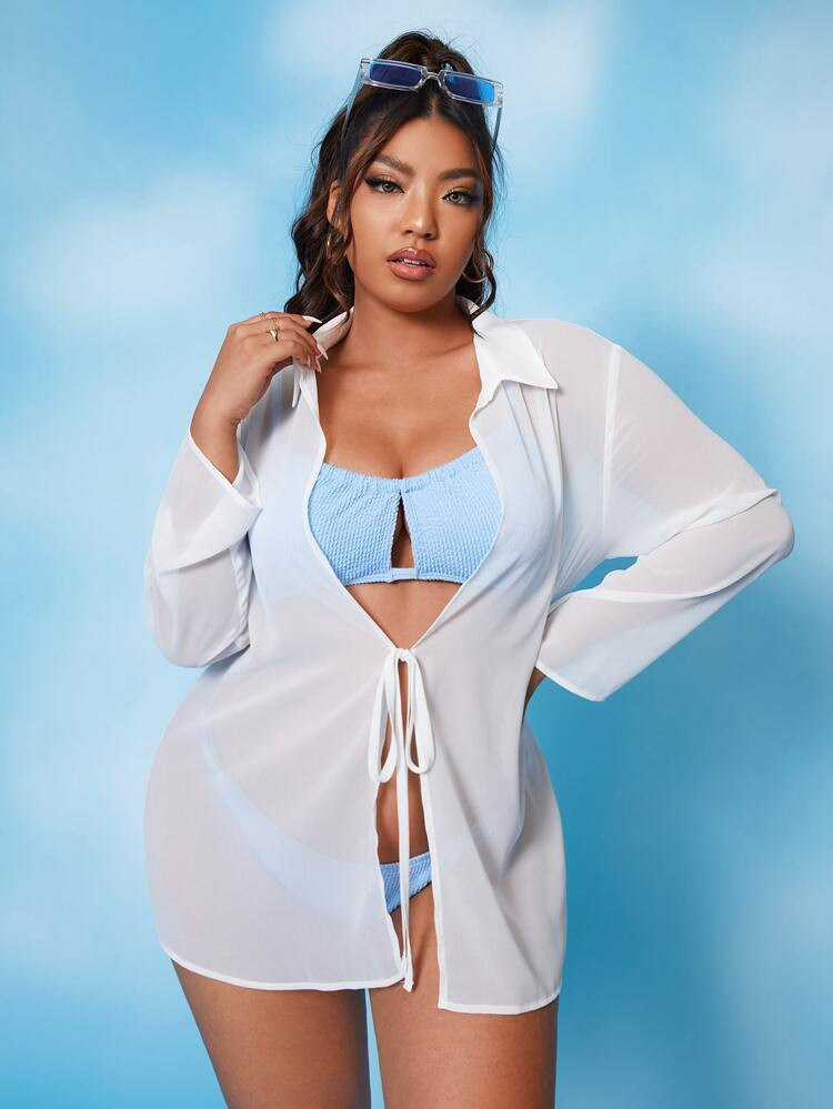 Plus Chiffon Tie Front Kimono | SHEIN