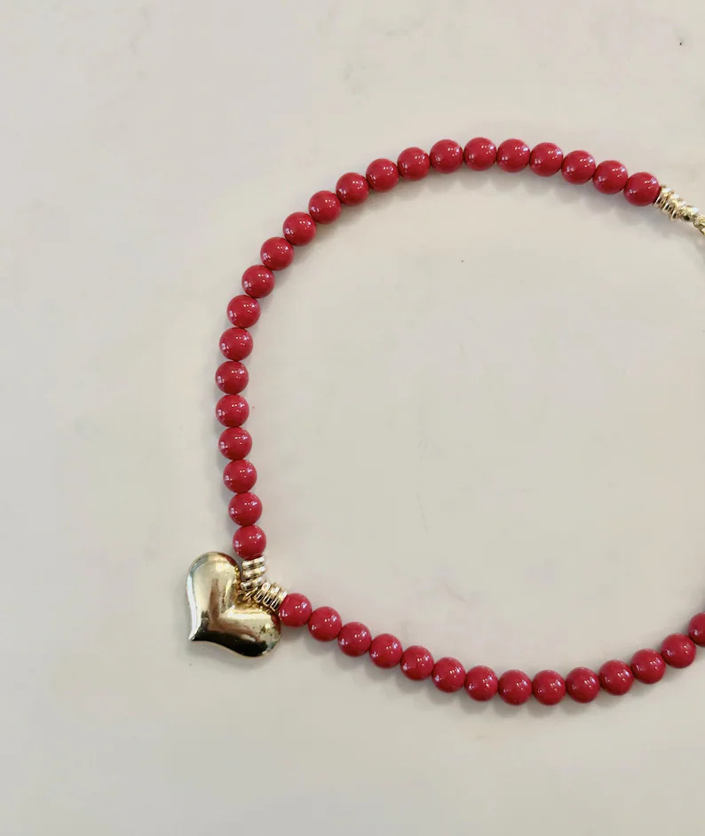 Red Heart Beaded Necklace | Etsy (Global)