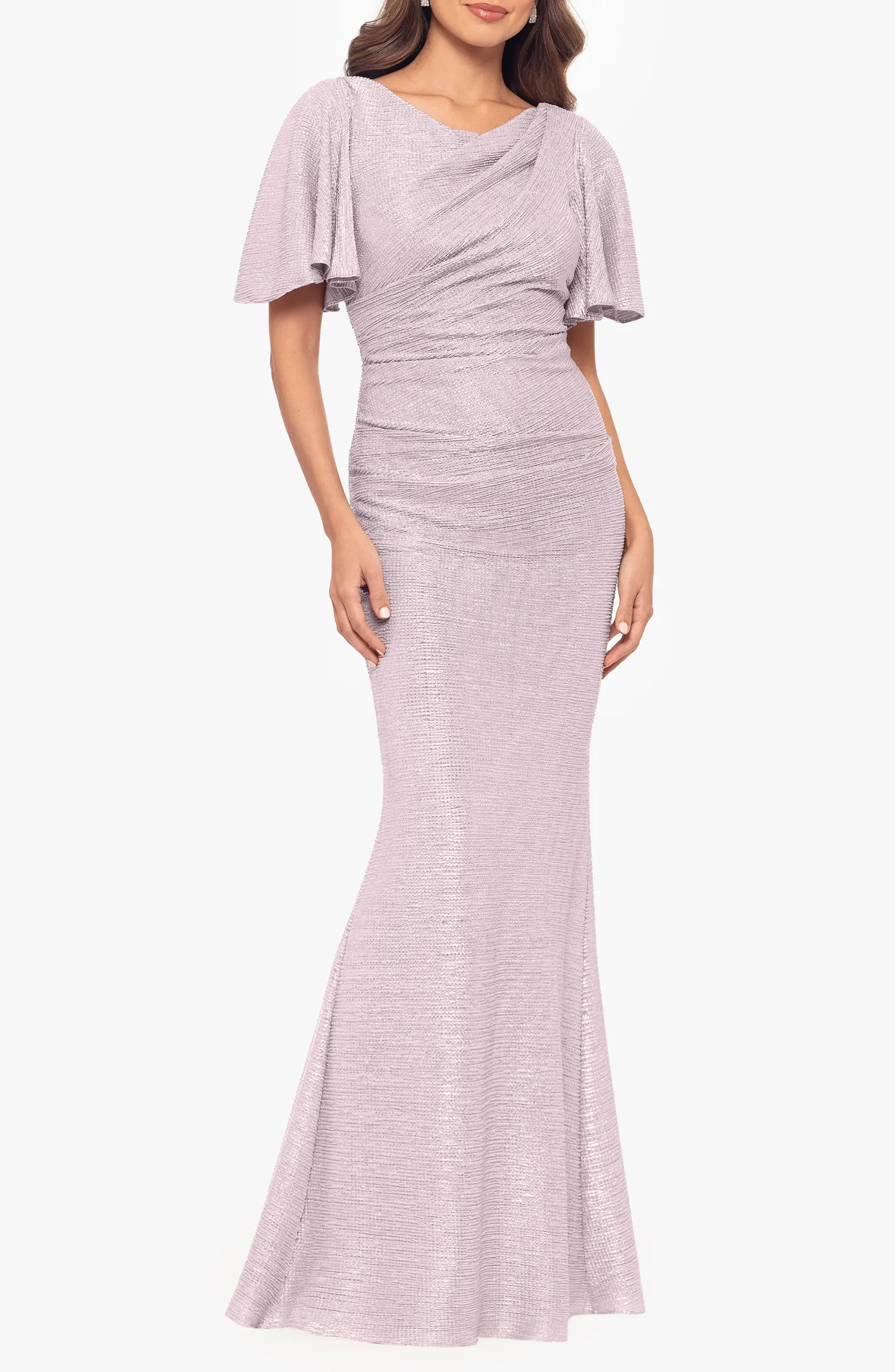 Betsy & Adam Quicksilver Flutter Sleeve Trumpet Gown | Nordstrom | Nordstrom