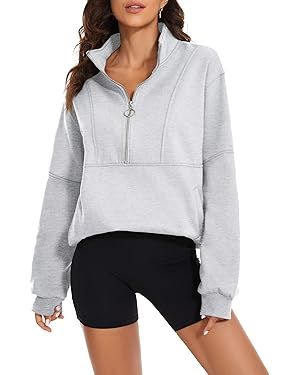 MISSACTIVER Women’s Oversized Half Zip Sweatshirt Quarter 1/4 Zipper Long Sleeve Drop Shoulder ... | Amazon (US)
