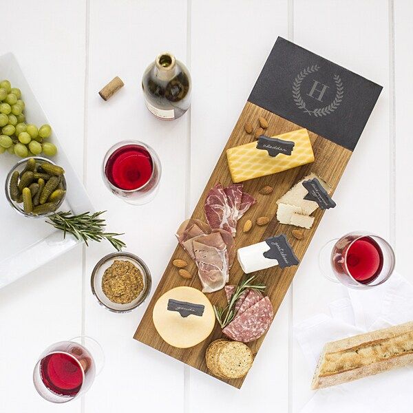 Personalized Acacia & Slate Charcuterie Serving Board with Slate Markers (W) (As Is Item) | Bed Bath & Beyond