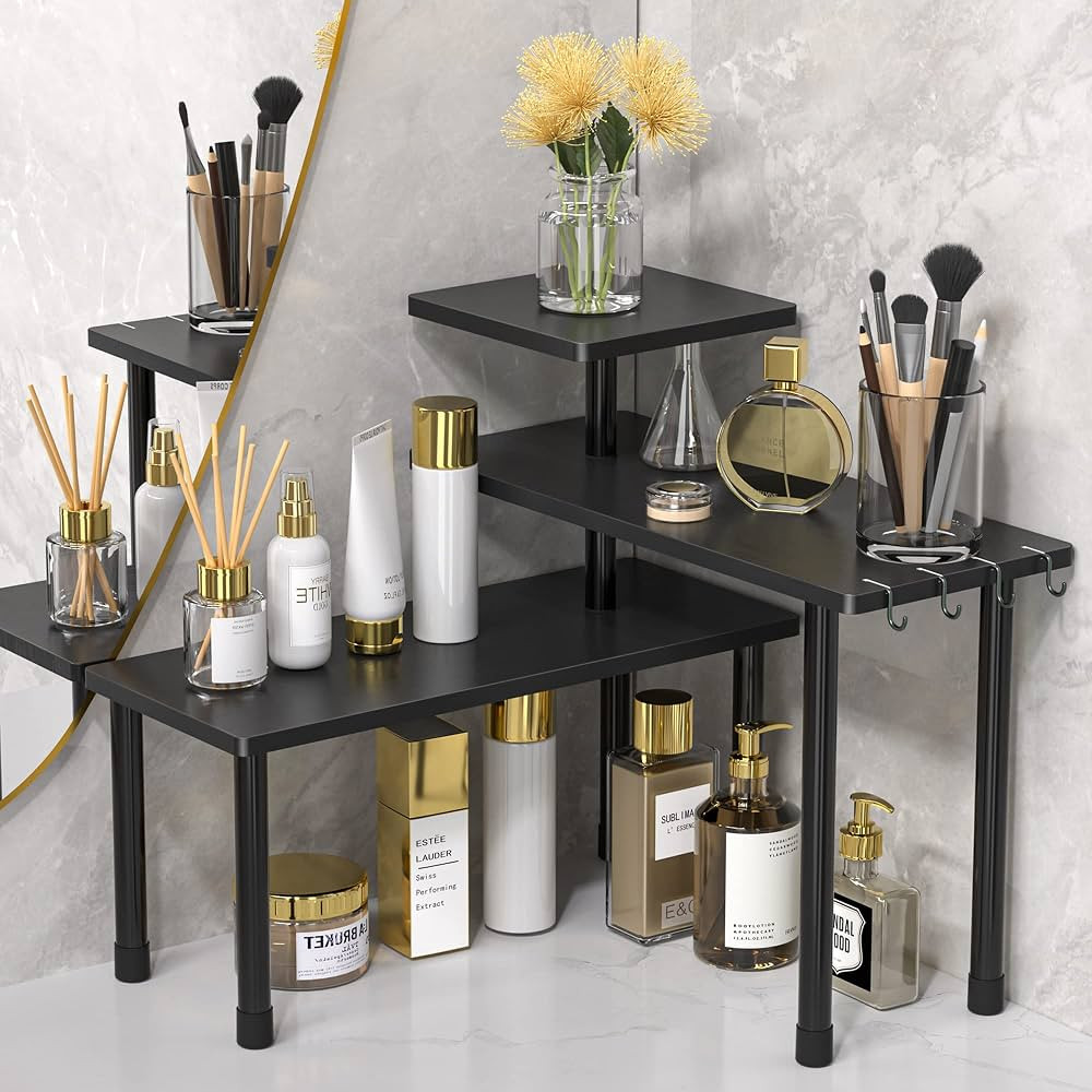 JayRex Bathroom Organizer Countertop Bathroom Shelf, 3 Tier Corner Shelf Moveable Bamboo Organize... | Amazon (US)