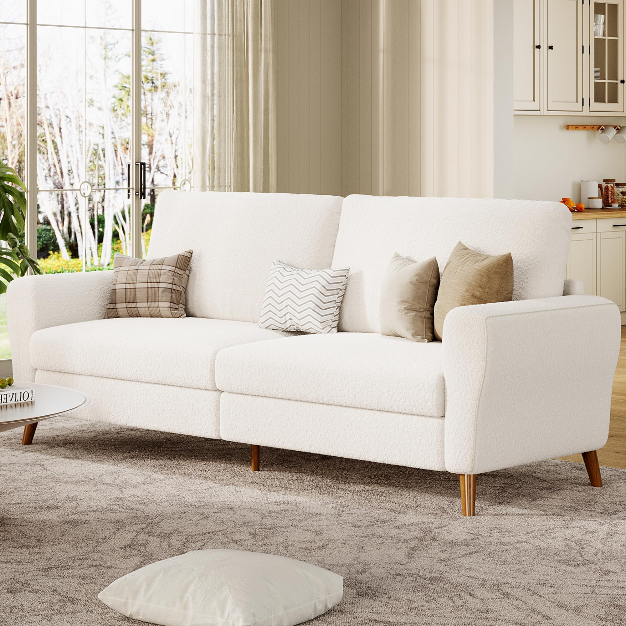 IDEALHOUSE 84 Inch Modern Sofa Couch, Large 3-Seater Sofa with Streamlined Armrests, Boucle Loves... | Amazon (US)