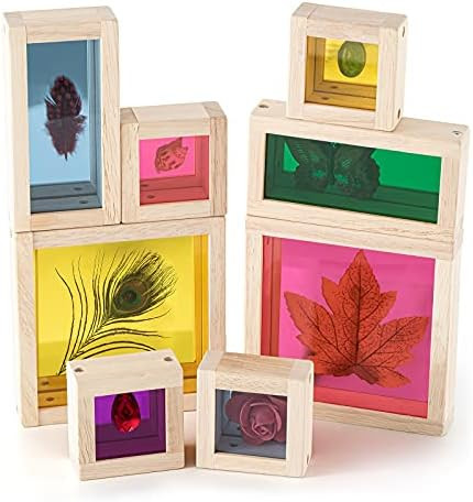Wooden Large Building Blocks for Toddlers Baby Kids 8 Pcs Wood Rainbow Stacking Blocks Geometry Sens | Amazon (US)