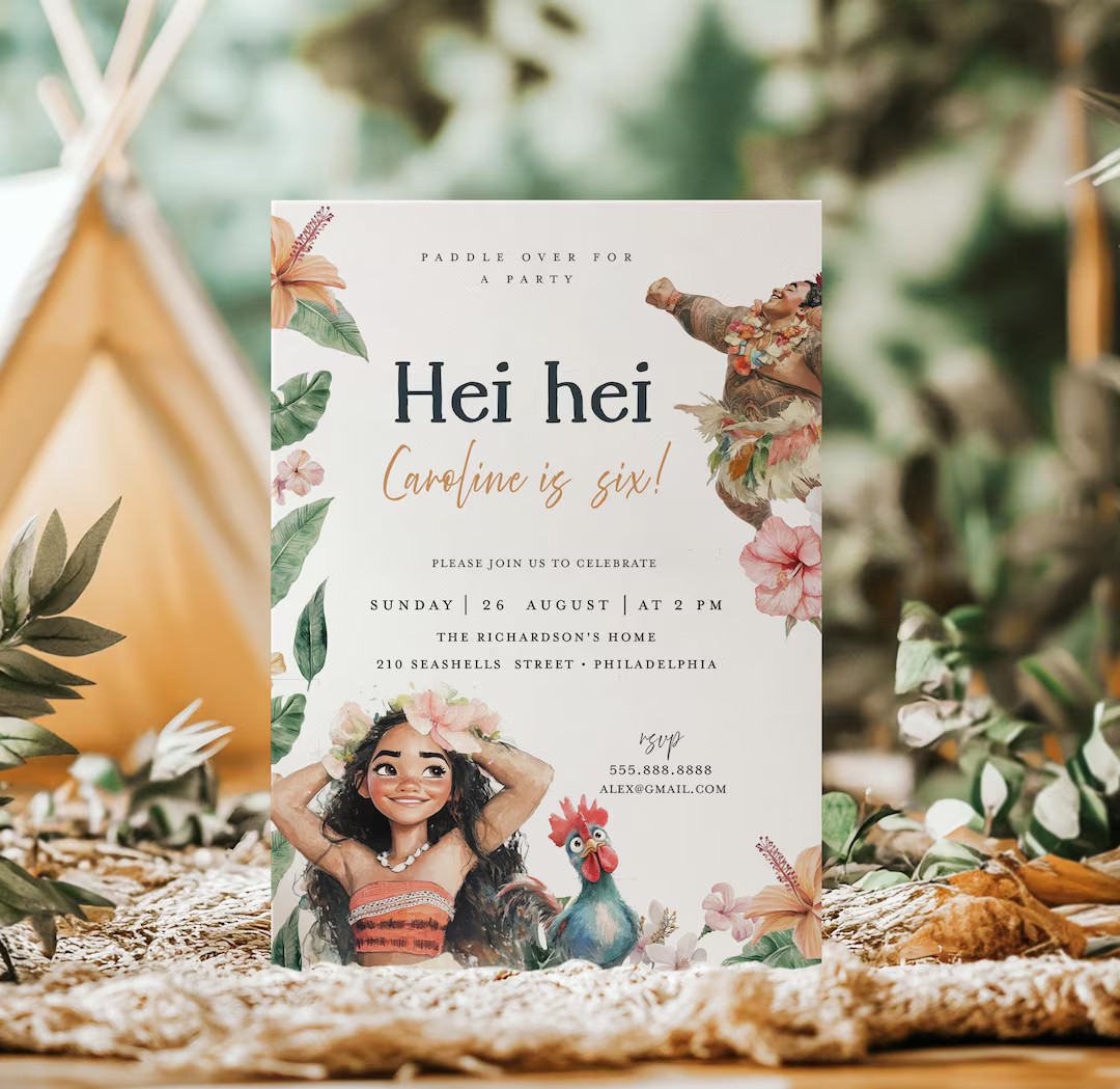 Hei Hei Moana Birthday Invitation Template Tropical Birthday Party Invite Any Age Summer Invite I... | Etsy (US)