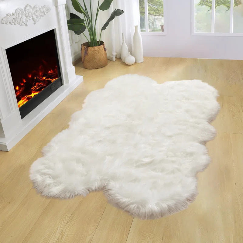 Valis Faux Fur Area Rug in White | Wayfair North America