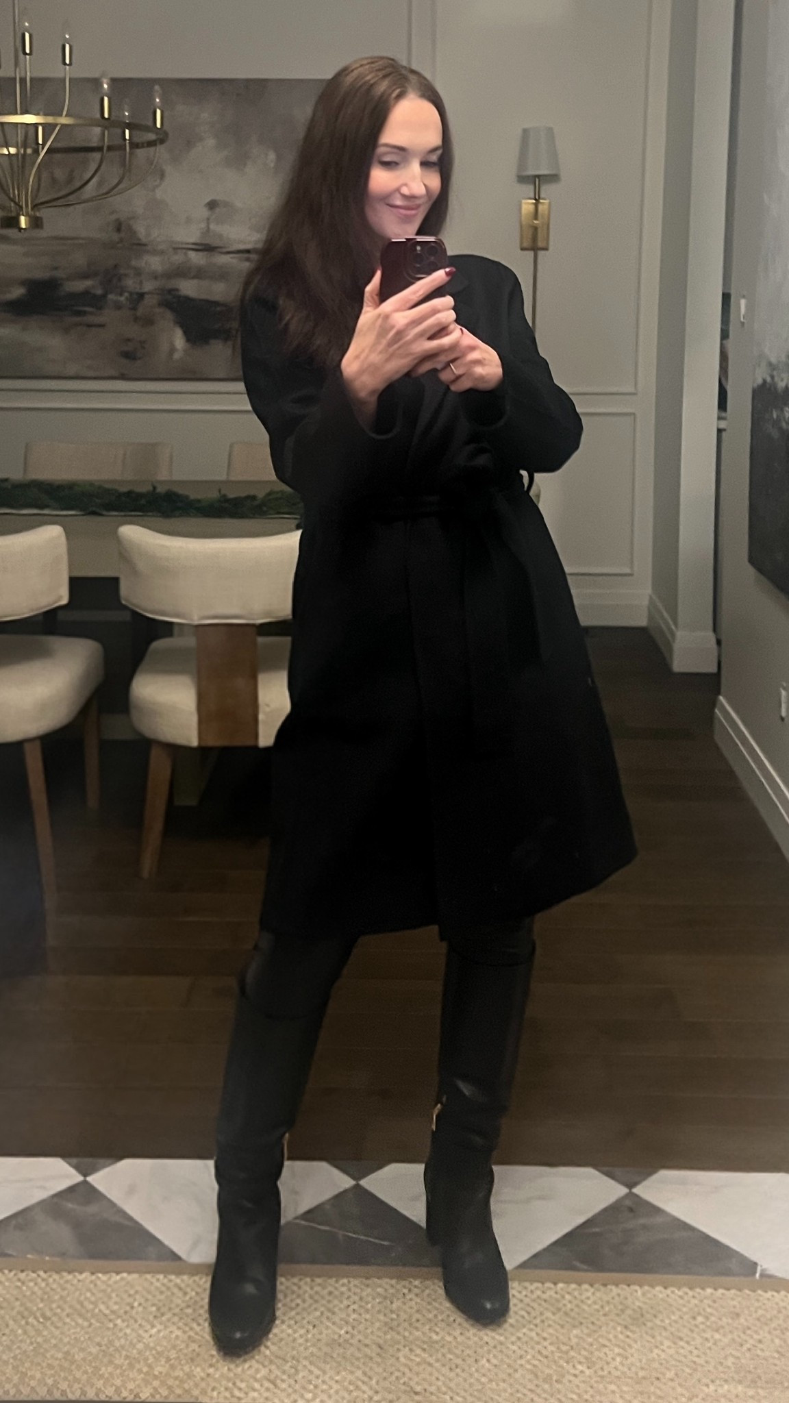 Winter outfit with a long black coat, black knee-high boots and Spanx faux leather leggings which are currently on major sale. 

#ltkdatenight #blackoutfit #blackcoat #boots #ltkunder100 #ltksale

#LTKholiday #LTKcanada #LTKworkwear