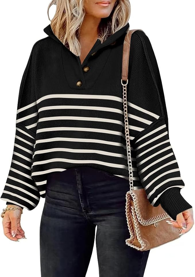 LILLUSORY Women's Long Sleeve Button Up Drop Shoulder Sweaters 2023 Fall Oversized Slit Side Knit... | Amazon (US)