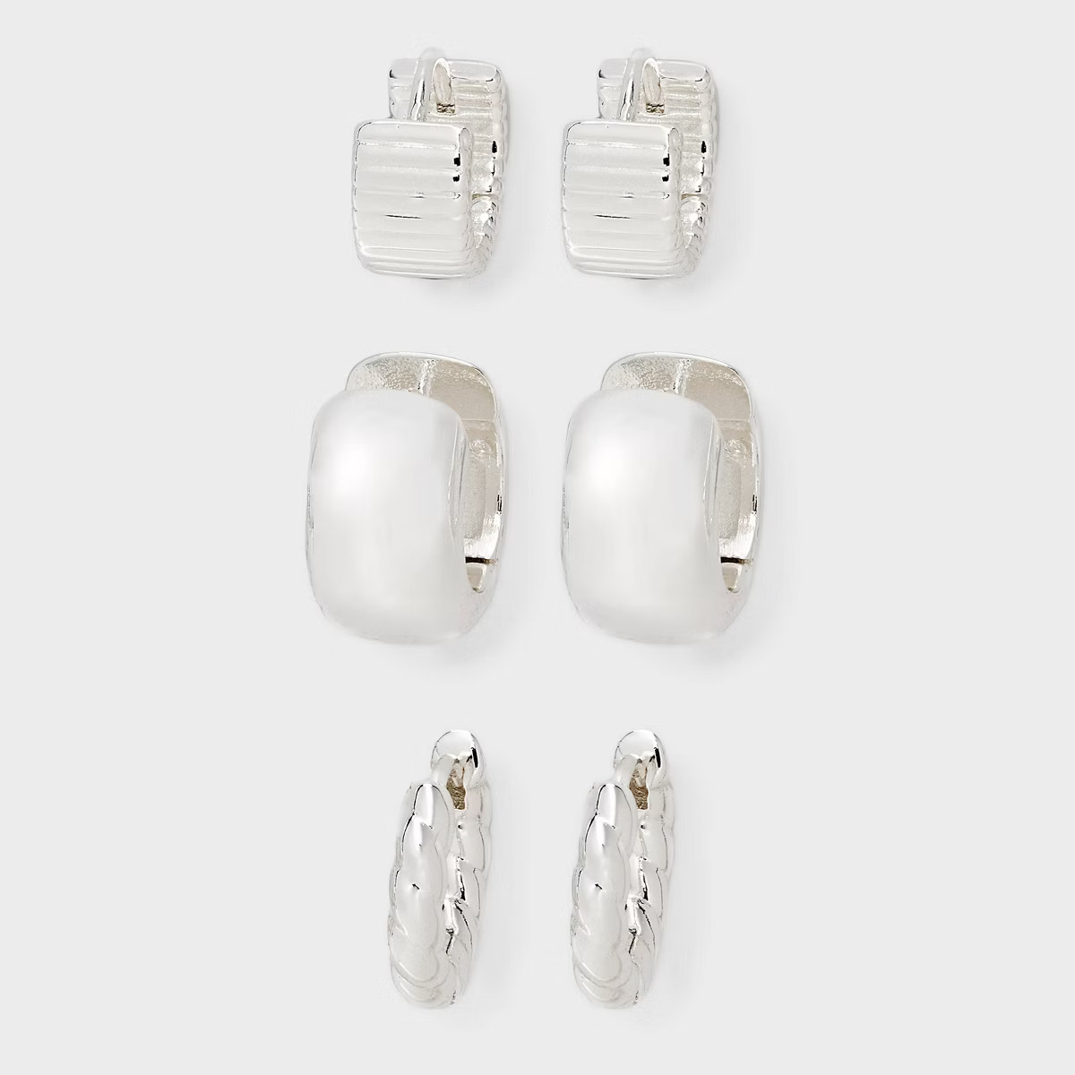 Silver Plated Texture Hoop Earring Set 3pc - A New Day™ Silver | Target