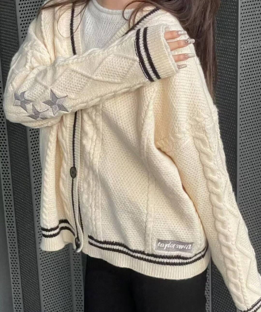 Folk Taylor Cardigan Beige Star Embroidered Cardigan - Etsy | Etsy (US)