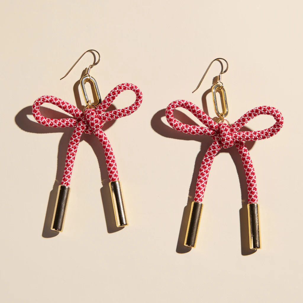 Red & White Simone Cord Earring | Nickel and Suede