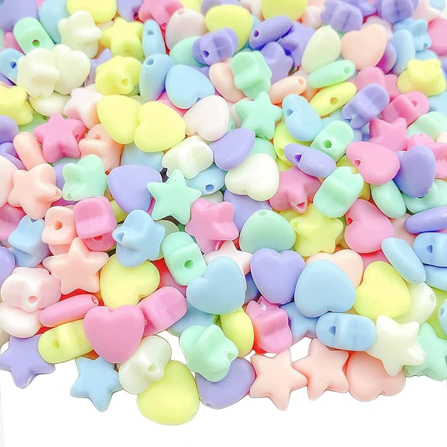 Mulutoo 300 Pcs Candy Color Acrylic Star and Heart Beads Colorful Assorted Mix Plastic Pastel Bea... | Amazon (US)