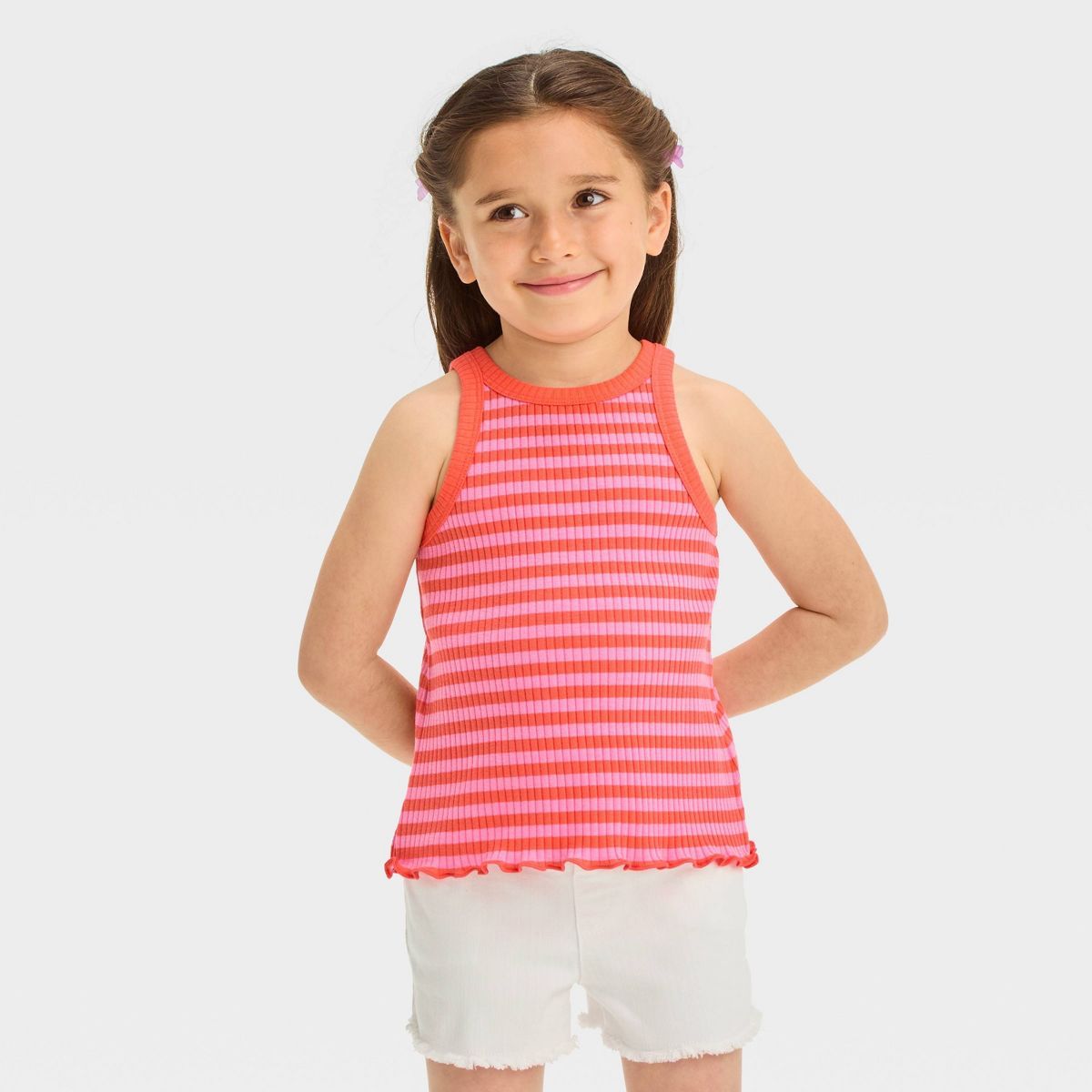 Toddler Girls' Ribbed Striped T-Shirt - Cat & Jack™ Coral Pink 18M | Target