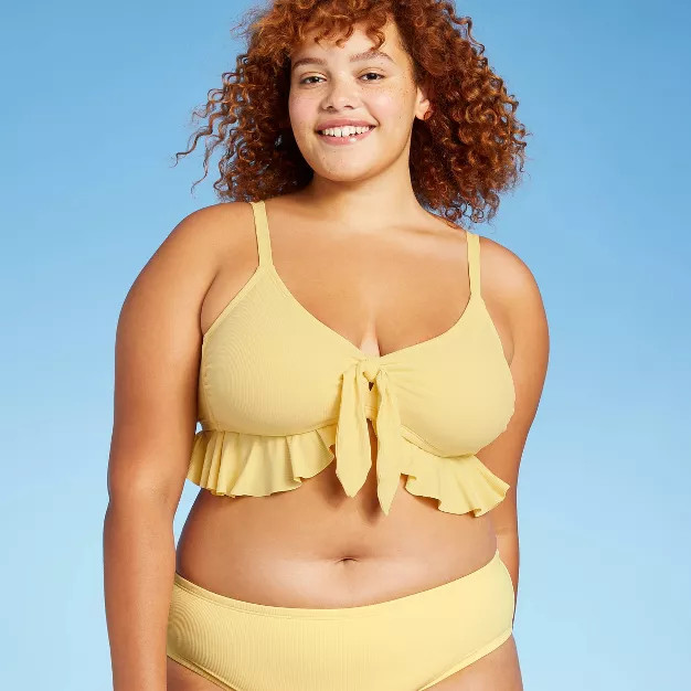 Juniors Ribbed Ruffle Tie-Front Bralette Bikini Top - Xhilaration™ | Target