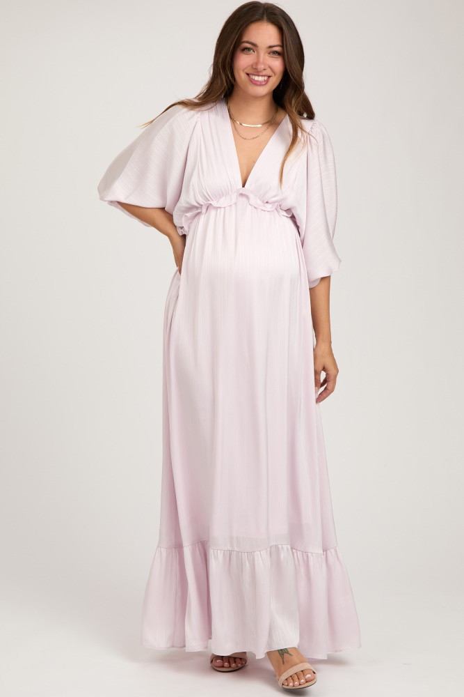 Light Pink Striped Ruffle Accent Maternity Maxi Dress | PinkBlush Maternity