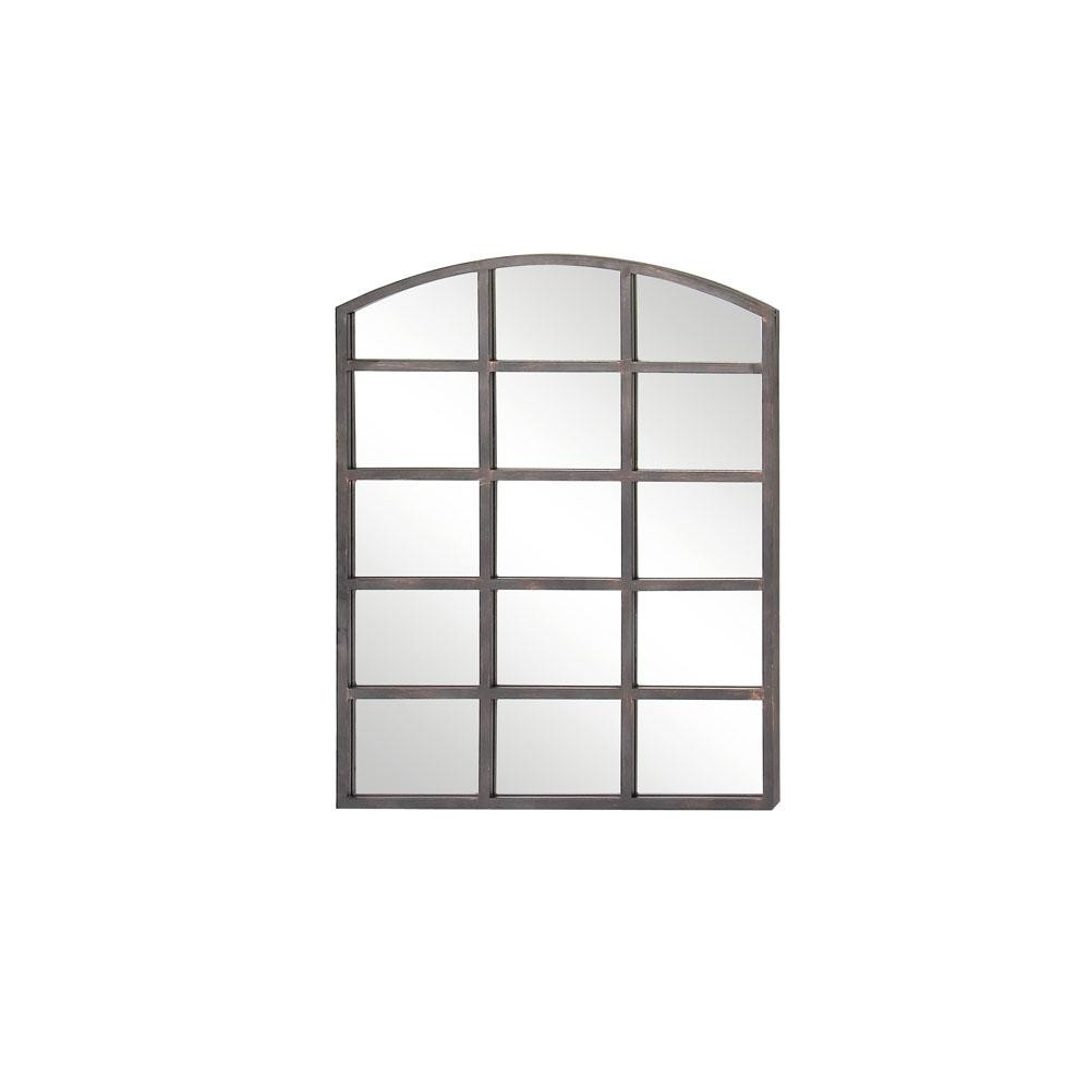 40 in. x 30 in. Arched Window Pane-Inspired Mettalic Black Decorative Wall Mirror | The Home Depot