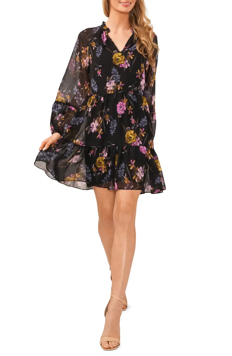 Floral Print Long Sleeve Babydoll MinidressCECE | Nordstrom