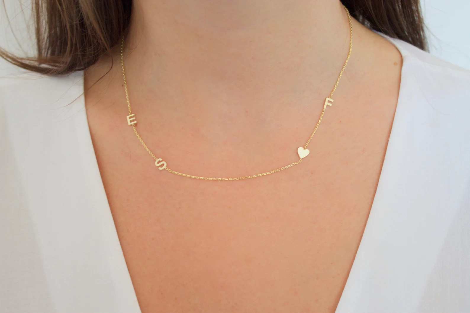 14k Solid Gold Initial Necklace, Sideways Initial Necklace, Personalized Jewelry, Personalized Ne... | Etsy (Global)