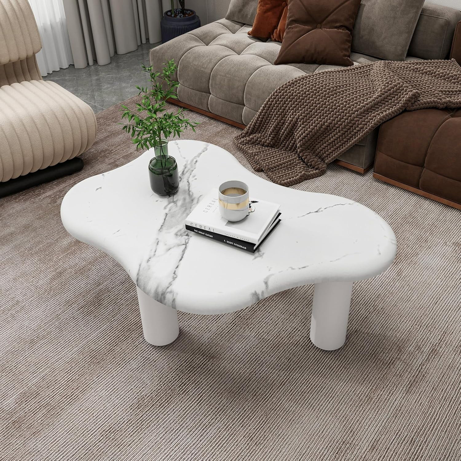 Cloud Coffee Table with 3 Legs,Cloud Shape Modern Coffee Table with 1.77" Thick Tabletop,Round Ed... | Walmart (US)