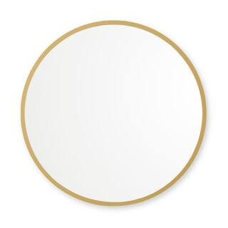 30 in. W x 30 in. H Rubber Framed Round Bathroom Vanity Mirror in Matte Gold | The Home Depot