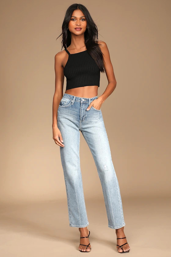 Cool Girl Style Medium Wash Straight Leg High-Waisted Jeans | Lulus (US)