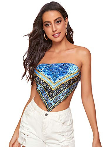 Floerns Women's Graphic Print Tie Back Strapless Bandana Tube Top | Amazon (US)