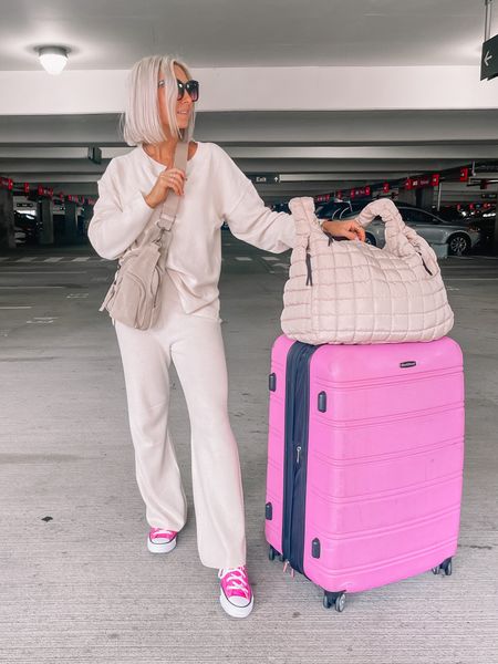 Travel outfit - my #amazon set is a size small. This quilted free people bag is a must! So roomy and perfect for fall. My sling back is also a great gift option. Amazon suitcase #converse #suitcase #amazonfashion #traveloufit 

#LTKunder50 #LTKtravel #LTKSeasonal