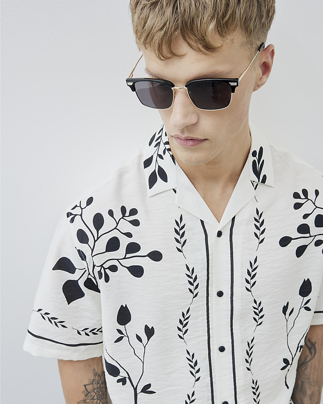 Cream Regular Fit Floral Border Shirt | River Island UK & IE
