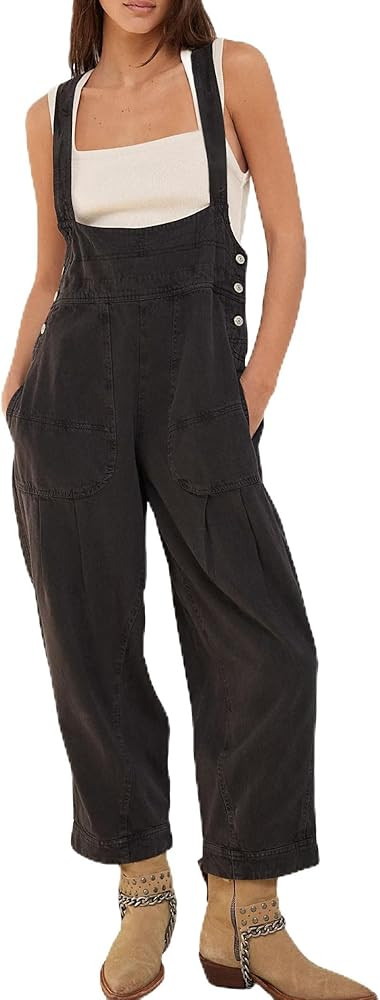 Womens Casual Adjustable Bib Overalls Denim Tapered Romper Jumpsuit with Pockets Cotton Comfort F... | Amazon (US)