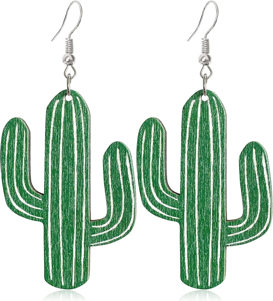 Unique Lightweight Bohemian Green Nature Wooden Hollow Teardrop Cactus Dangle Drop Earrings Hypoa... | Amazon (US)