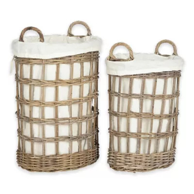 Safavieh Adisa Lined Rattan Hamper in Grey/White (Set of 2) | Bed Bath & Beyond