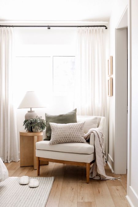 Shop this cozy corner of our bedroom featuring this gorgeous Target chair, Target accent table, designer look for less lamp, and Amazon curtains! 

#LTKsalealert #LTKhome #LTKSeasonal