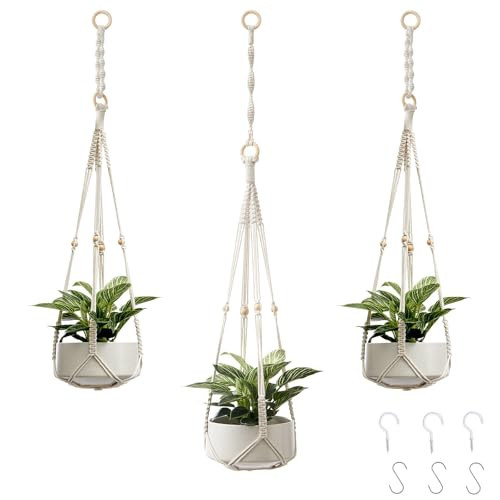CADNLY Macrame Plant Hangers Indoor – Rope Hanging Plant Holder with Extender - Boho Hanging Planters Indoor - White Macrame Hanger Outdoor Flower Pot Holder from Ceiling Wall 3 Pack 6 Hooks | Amazon (US)