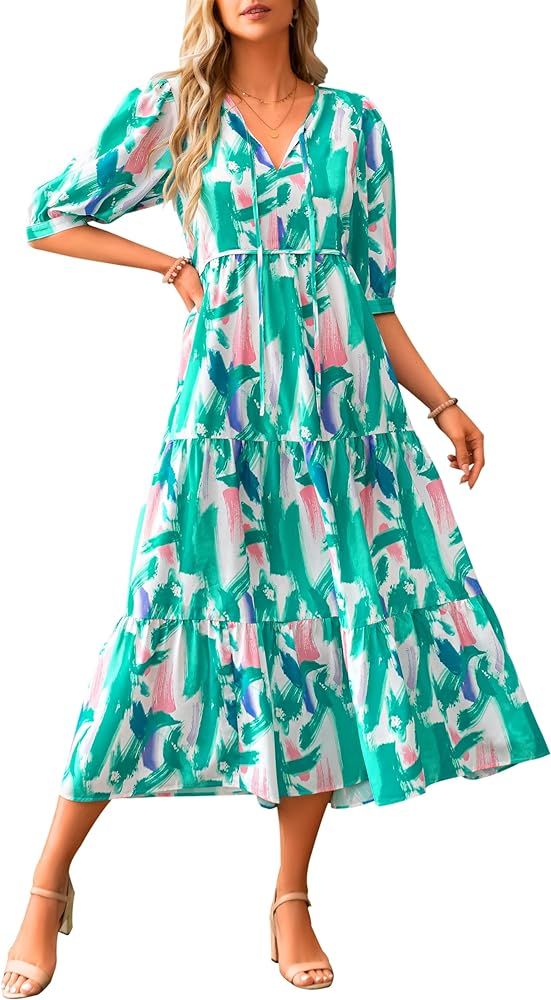 PRETTYGARDEN Maxi Dress for Women 2024 Summer Casual Loose Oversized Floral Sundress Flared Boho ... | Amazon (US)
