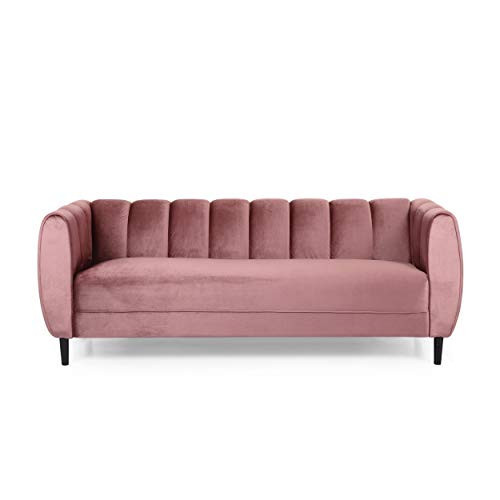 Christopher Knight Home Miranda Velvet 3 Seater Sofa, Blush, Dark Brown | Amazon (US)
