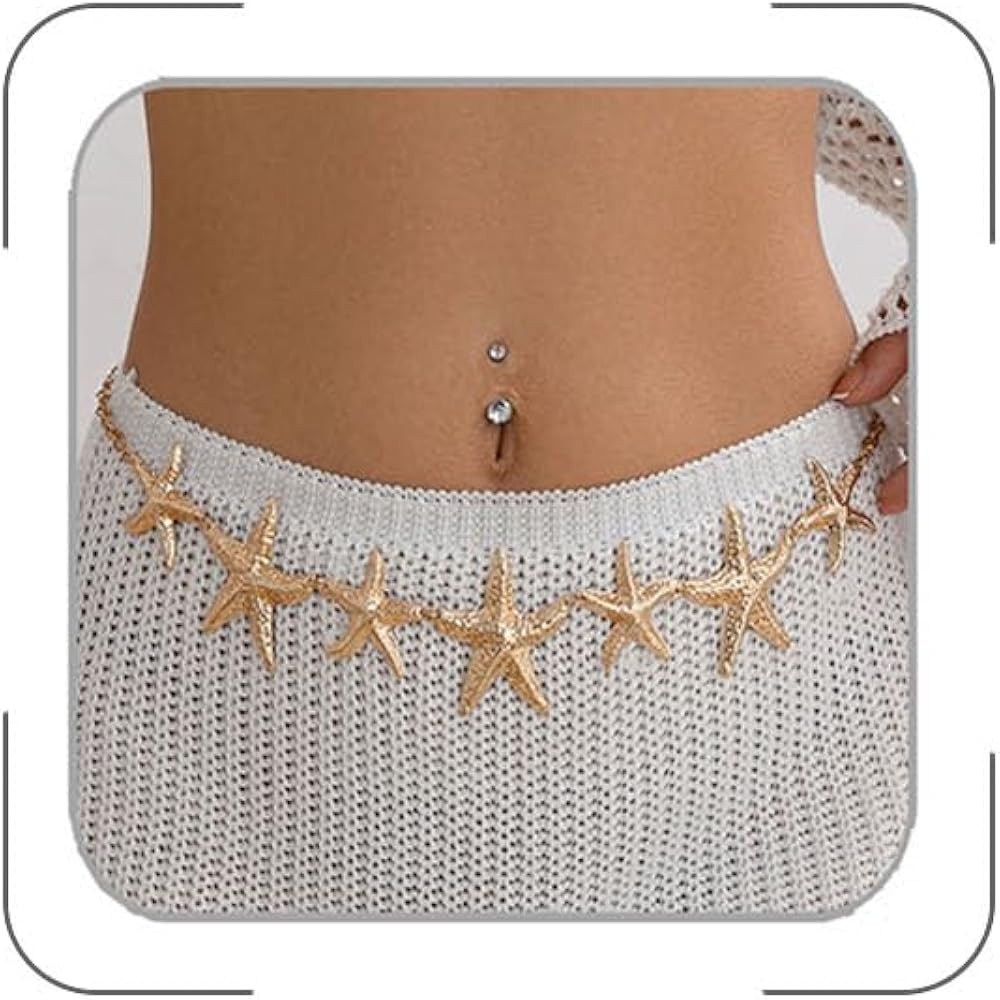 Pearl Starfish Belt Chain for Women Mermaid Starfish Seashell Waist Chain Summer Hawaiian Waist Chains Bikini Beach Jewelry Mermaid Costume Outfits Accessories | Amazon (US)