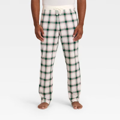 Men's Plaid Ribbed Holiday Matching Family Pajama Pants - Wondershop™ Cream M | Target