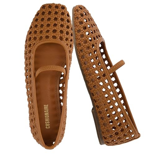 CUSHIONAIRE Women's Weavy Squared Toe Woven Ballet Flat, +Memory Foam, Wide Widths Available Cognac 10W | Amazon (US)